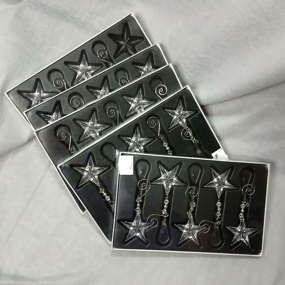 24 pc Acrylic Star Ornament Set Hanging Clear Transparent Holiday Tree NIB - Picture 3 of 4